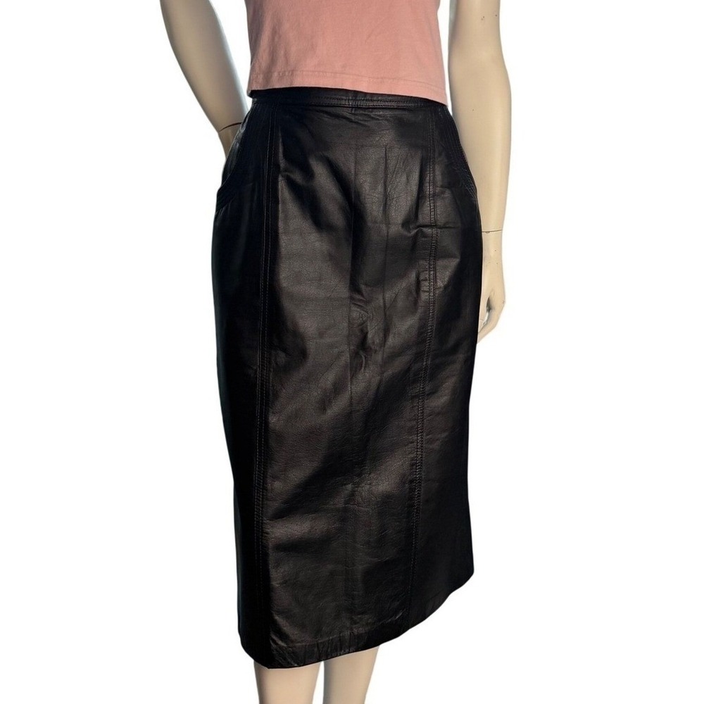 Vintage Echtes Leder Leather Midi Skirt Black Quiet Luxury Old Money Goth 6/8